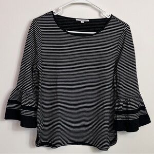 John Mark Black and White Striped Knit 3/4 Bell Tulip Sleeve Blouse Nautical Sm